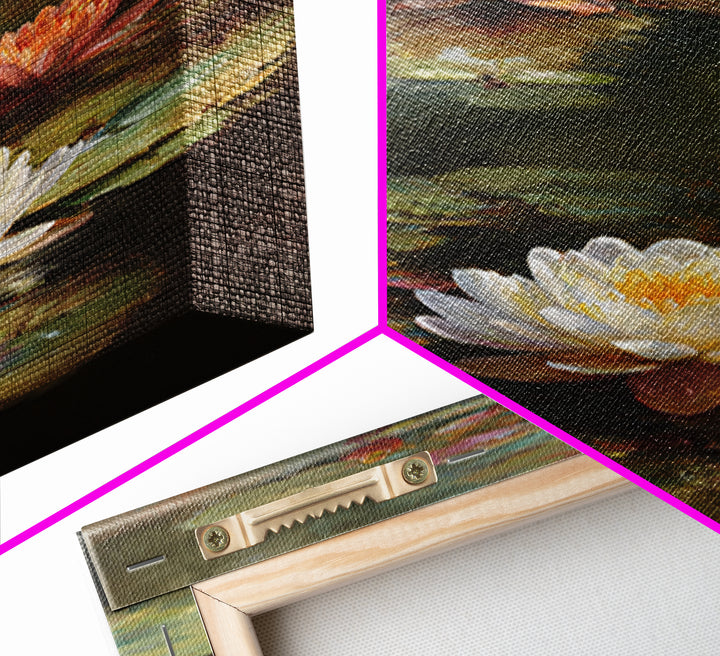 Water Lilies Floating on a Sunlit Pond Canvas Print, Impressionist Art, Wall Art Framed, Living Room Decor, Impression, IMP-2x3-33