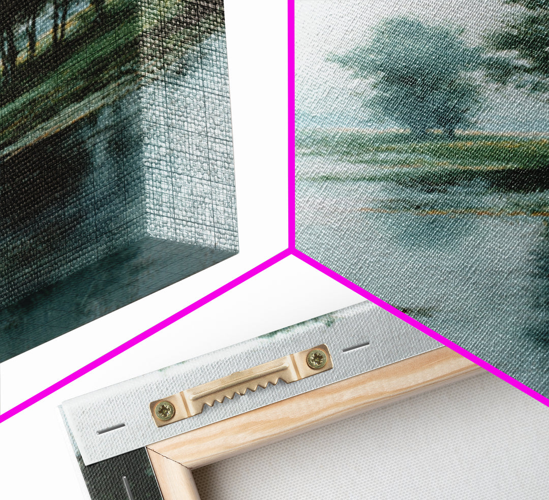 Misty Riverbank with Willow Trees Framed Canvas Print, Impressionist Art, Textured Wall Art, Living Room Decor, Impression, IMP-2x3-43