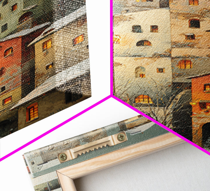 Snowy Village with Warm Glowing Windows Canvas Print, Impressionist Art, Farmhouse Decor, Living Room Decor, Impression, IMP-2x3-45