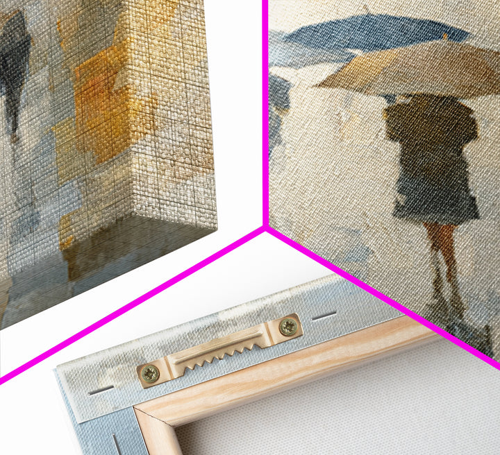 Rainy Boulevard with Umbrella Shapes Canvas Print, Impressionist Art, Horizontal Wall Art, Living Room Decor, Impression, IMP-2x3-53