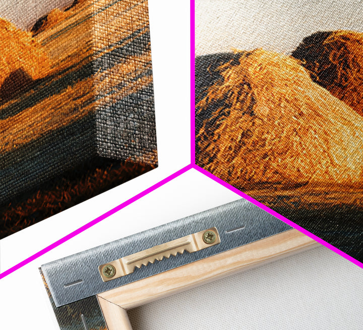 Haystacks Glowing at Golden Hour Framed Canvas Print, Impressionist Art, Bedroom Decor, Living Room Decor, Fine Art, Impression, IMP-2x3-60