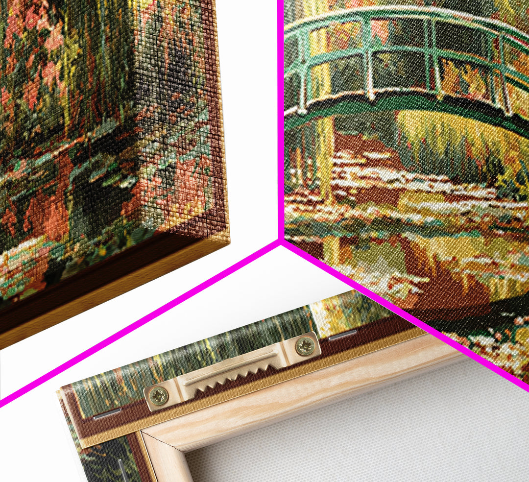 Water Garden Bridge Framed Canvas Print, Impressionist Art, Original Painting, Living Room Decor, Fine Art, Impression, IMP-3x1-10
