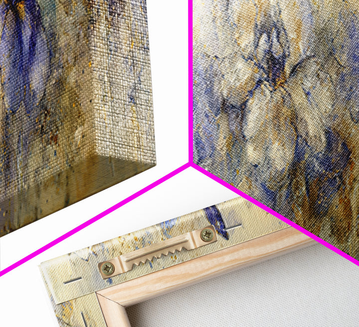 Iris Garden with Blue Violet Strokes Framed Canvas Print, Impressionist Art, Landscape Wall Art, Living Room Decor, Impression, IMP-3x1-12