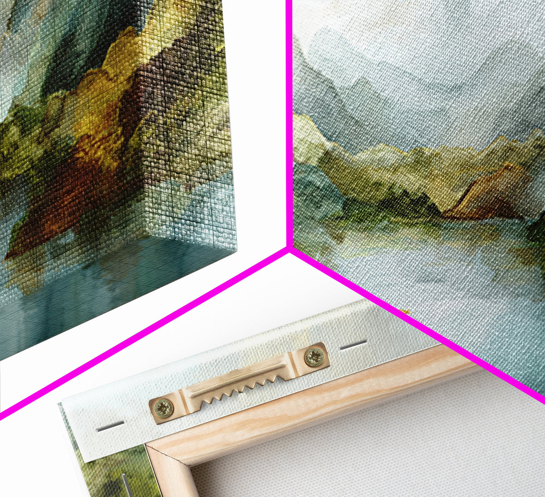 Mountain Lake with Sparkling Reflections Canvas Print, Impressionist Art, Abstract Painting, Living Room Decor, Impression, IMP-3x1-16