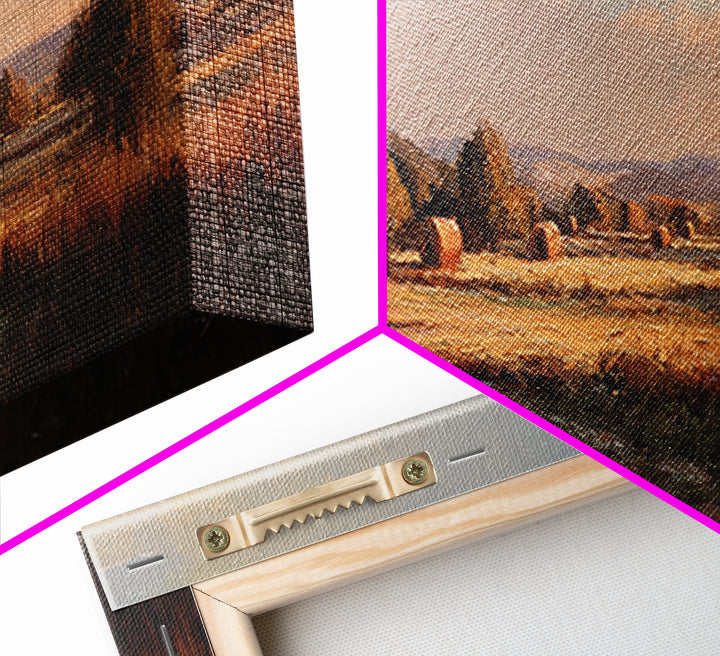 Haystacks Glowing at Golden Hour Canvas Print, Impressionist Art, Colorful Wall Art, Living Room Decor, Fine Art, Impression, IMP-3x1-20