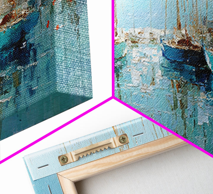 Sailboats on a Bright Sparkling Harbor Canvas Print, Impressionist Art, Landscape Art, Living Room Decor, Abstract Art, IMP-3x1-25