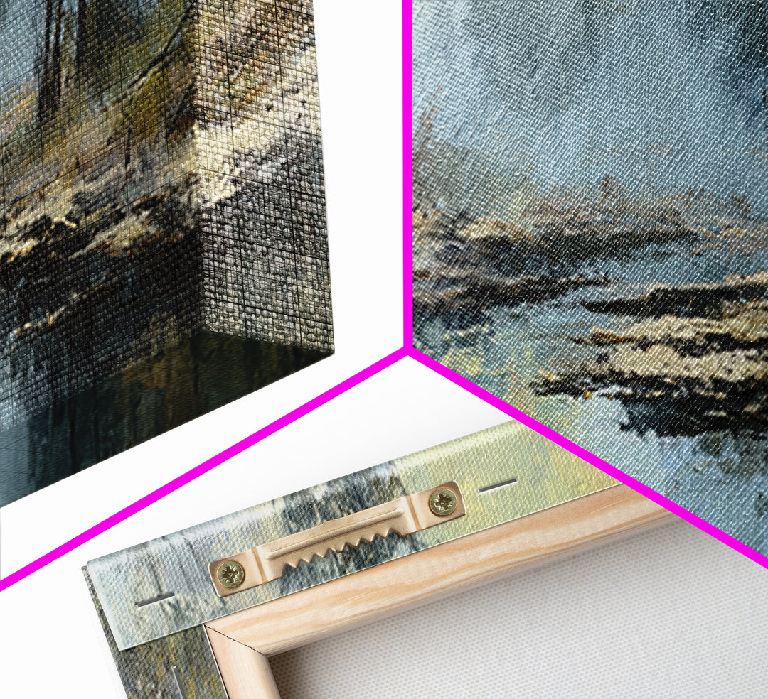 Misty Riverbank with Willow Trees Framed Canvas Print, Impressionist Art, Textured Painting, Living Room Decor, Impression, IMP-3x1-27