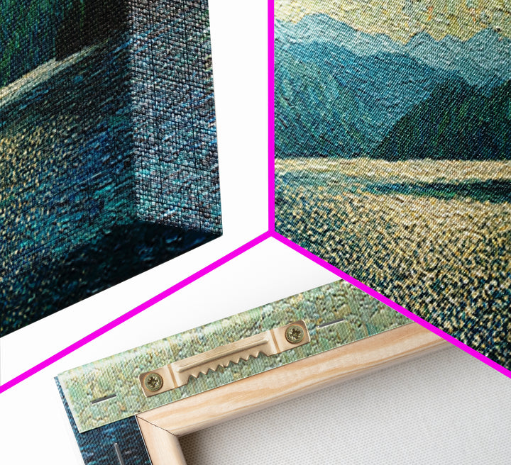 Mountain Lake with Sparkling Reflections Framed Canvas Print, Impressionist Art, Luxury Decor, Living Room Decor, Impression, IMP-3x1-64