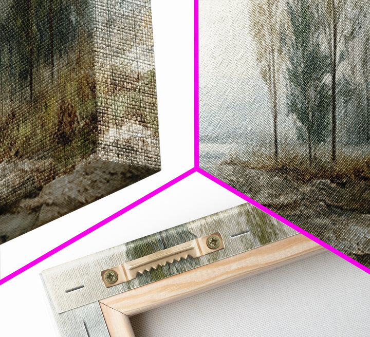 Misty Riverbank with Willow Trees Canvas Print, Impressionist Art, Living Room Decor, Fine Art, Impression, Landscape Art, IMP-3x1-75