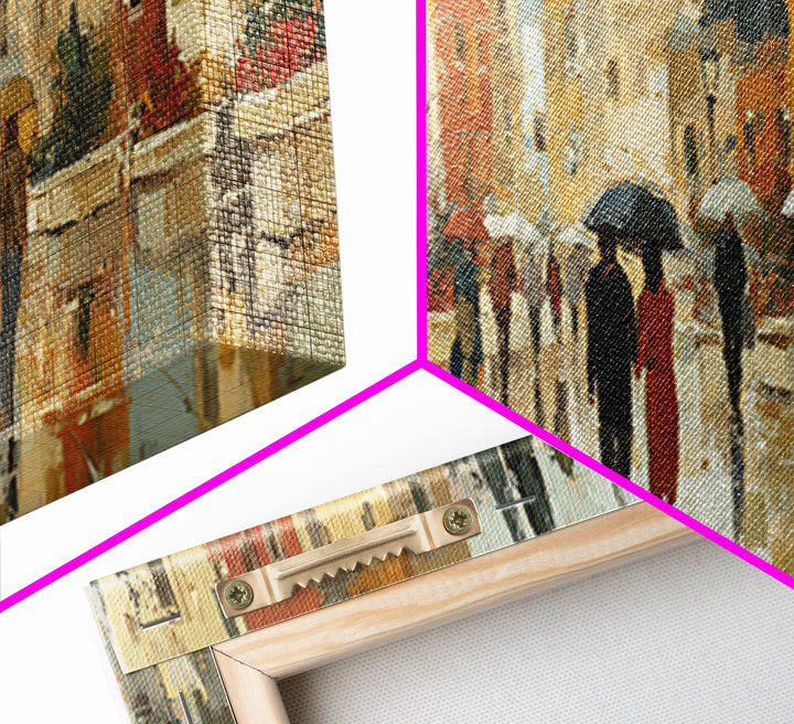 Rainy Boulevard with Umbrella Shapes Canvas Print, Impressionist Art, Living Room Art, Living Room Decor, Abstract Art, IMP-3x1-85
