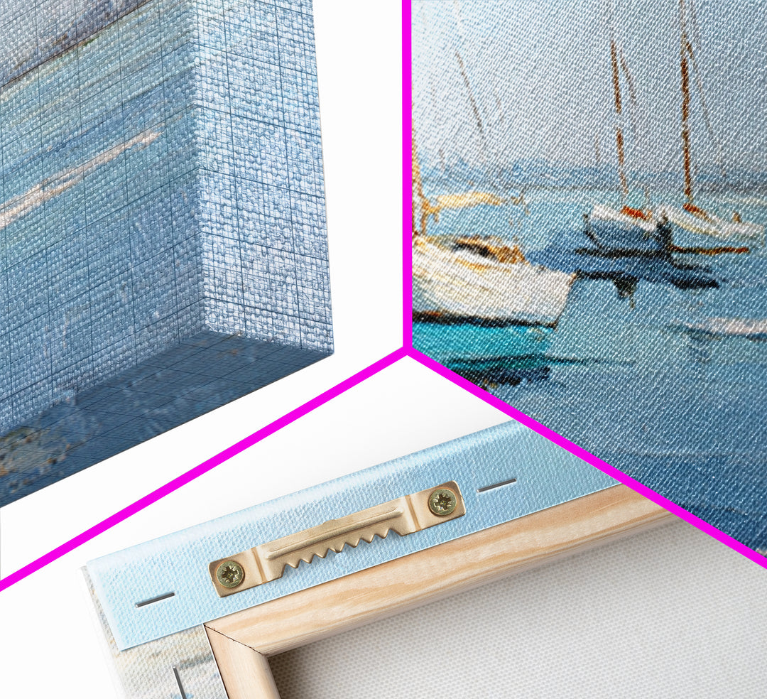 Sailboats on a Bright Sparkling Harbor Canvas Print, Impressionist Art, Landscape Painting, Living Room Decor, Impression, IMP-3x2-13
