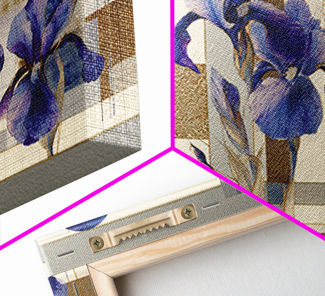Iris Garden with Blue Violet Strokes Framed Canvas Print, Impressionist Art, Landscape Wall Art, Living Room Decor, Impression, IMP-3x2-24