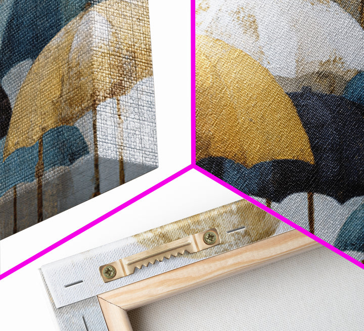 Rainy Boulevard with Umbrella Shapes Framed Canvas Print, Impressionist Art, Landscape Art, Living Room Decor, Impression, IMP-3x2-25