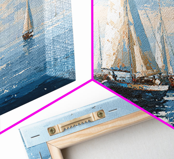 Sailboats on a Bright Sparkling Harbor Canvas Print, Impressionist Art, Living Room Art, Living Room Decor, Oil Painting, IMP-3x2-37