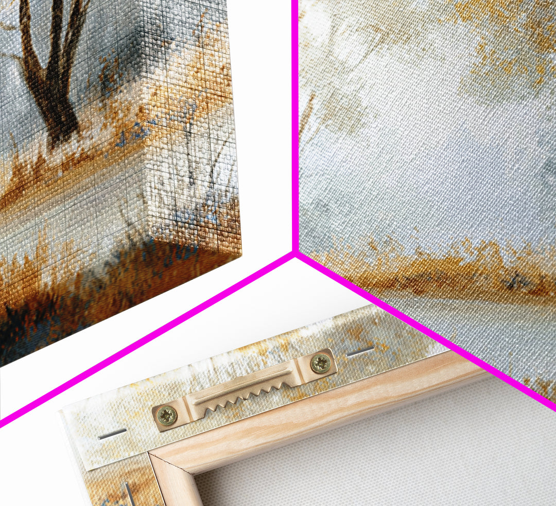 Misty Riverbank with Willow Trees Framed Canvas Print, Impressionist Art, Contemporary Art, Living Room Decor, Impression, IMP-3x2-39