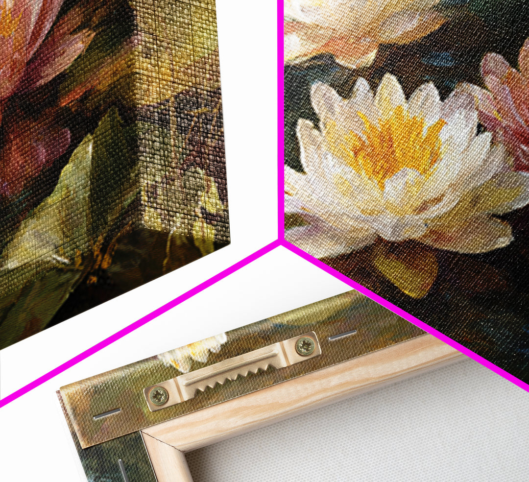 Water Lilies Floating on a Sunlit Pond Canvas Print, Impressionist Art, Colorful Wall Art, Living Room Decor, Impression, IMP-3x2-5