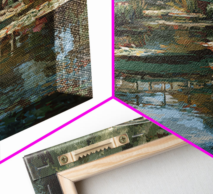 Water Garden Bridge Framed Canvas Print, Impressionist Art, Abstract Painting, Living Room Decor, Fine Art, Impression, IMP-3x2-70
