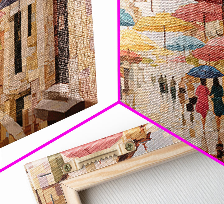 Rainy Boulevard with Umbrella Shapes Canvas Print, Impressionist Art, Neutral Decor, Living Room Decor, Fine Art, Impression, IMP-3x2-73