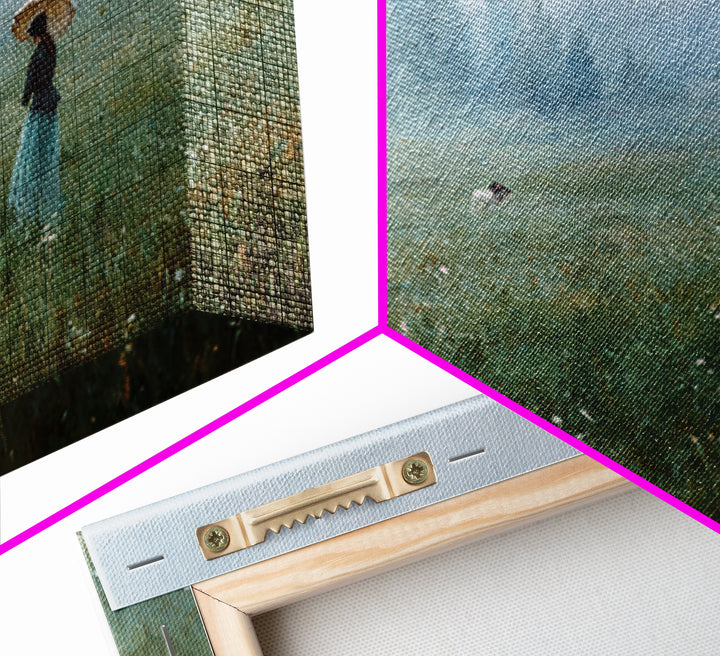 Woman with Parasol in Breezy Meadow Framed Canvas Print, Impressionist Art, Luxury Decor, Living Room Decor, Impression, IMP-3x2-79