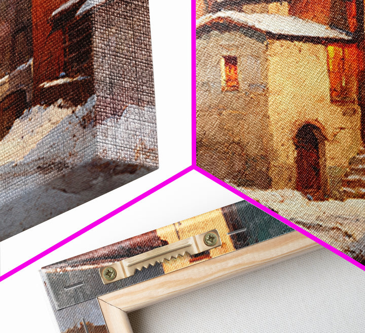 Snowy Village with Warm Glowing Windows Canvas Print, Impressionist Art, Boho Decor, Living Room Decor, Oil Painting, IMP-3x2-89