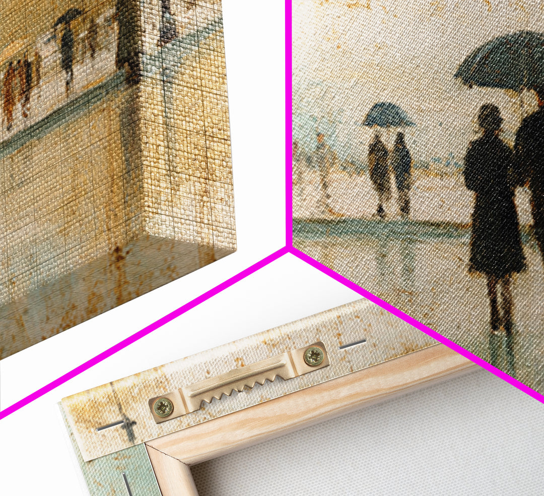 Rainy Boulevard with Umbrella Shapes Framed Canvas Print, Impressionist Art, Luxury Decor, Living Room Decor, Abstract Art, IMP-3x2-97