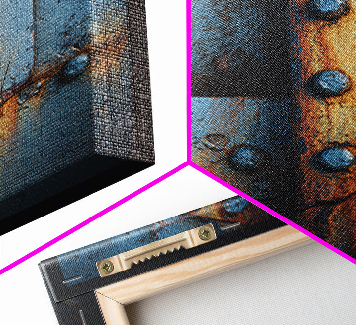Riveted Metal Panel Texture Study Canvas Print, Industrial Art, Steampunk Decor, Living Room Decor, Oil Painting, Foundry, IND-1x1-22