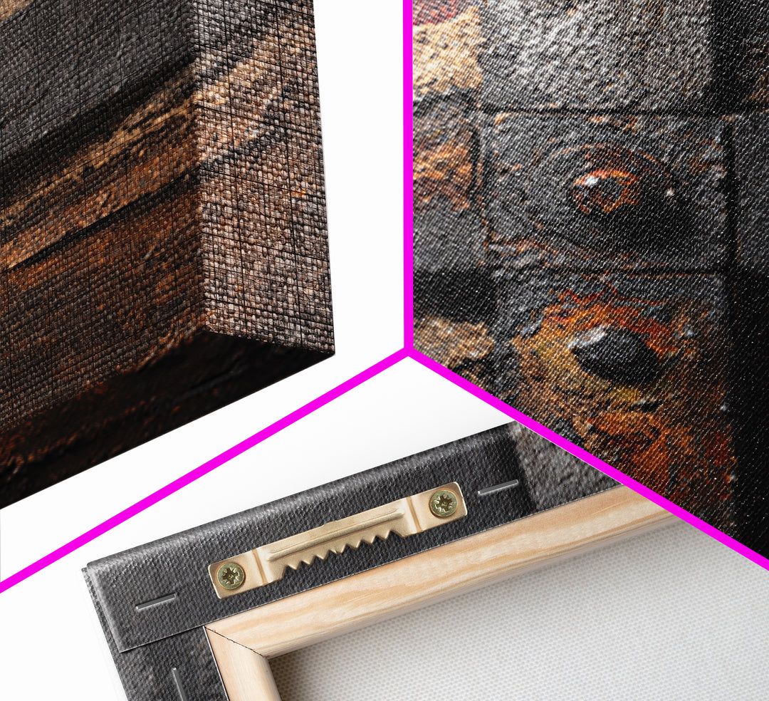 Exposed Brick Texture Abstract Framed Canvas Print, Industrial Art, Art Prints, Living Room Decor, Fine Art, Foundry, IND-1x1-28