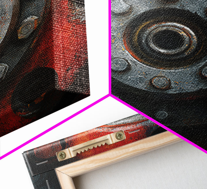 Steam Locomotive Wheel Closeup Canvas Print, Industrial Art, Modern Decor, Living Room Decor, Oil Painting, Foundry, Wall Decor, IND-1x1-30