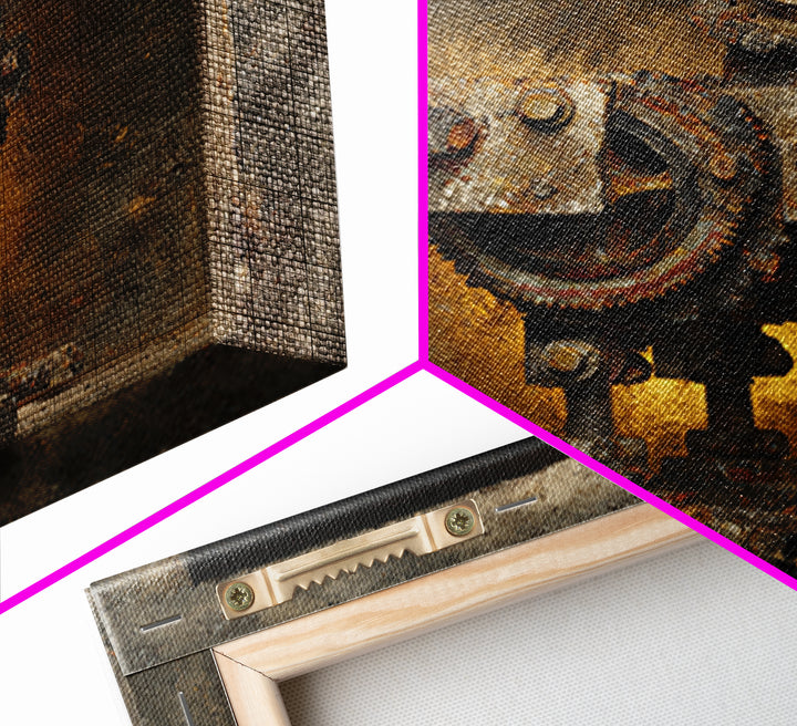 Mechanical Bird Made from Gears Framed Canvas Print, Industrial Art, Living Room Art, Living Room Decor, Oil Painting, Foundry, IND-1x1-43