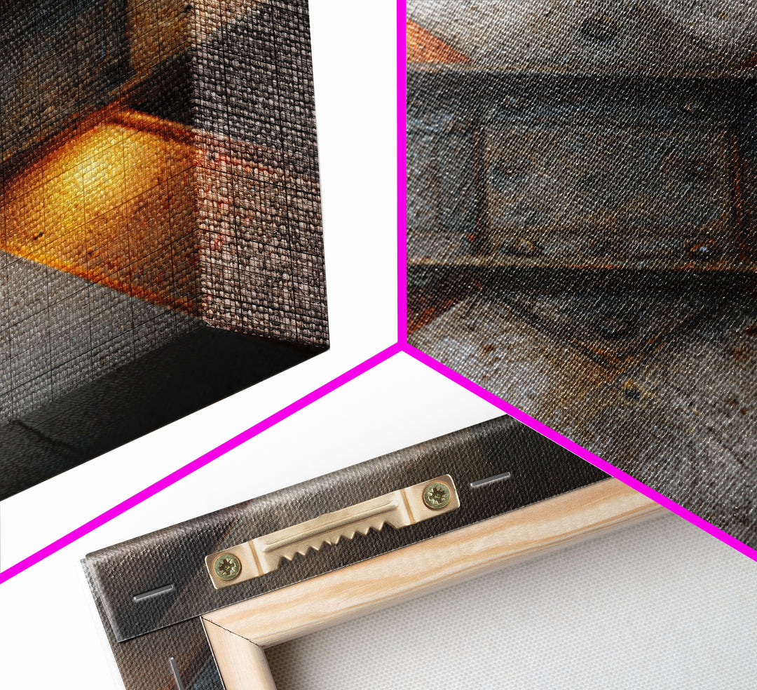 Steel Beams Crossing Like Abstract Lines Framed Canvas Print, Industrial Art, Wall Art, Living Room Decor, Fine Art, Foundry, IND-1x1-65