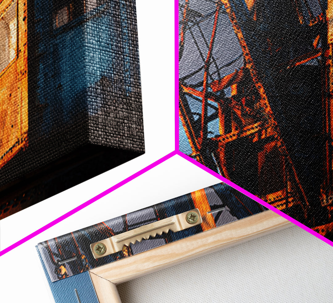Warehouse Crane Silhouette Framed Canvas Print, Industrial Art, Luxury Decor, Living Room Decor, Oil Painting, Foundry, IND-1x1-79