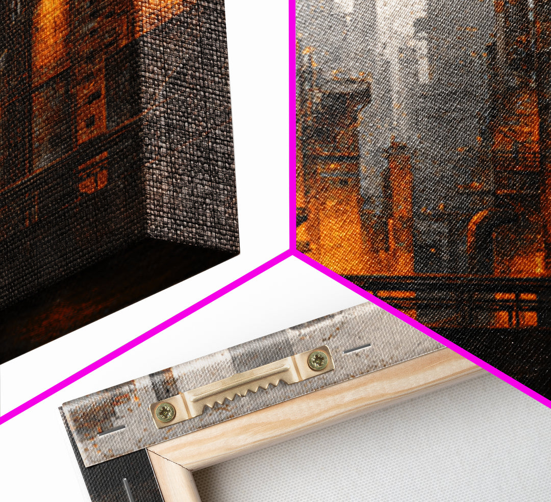 Industrial City Skyline Framed Canvas Print, Industrial Art, Bauhaus Poster, Living Room Decor, Fine Art, Foundry, IND-1x1-84