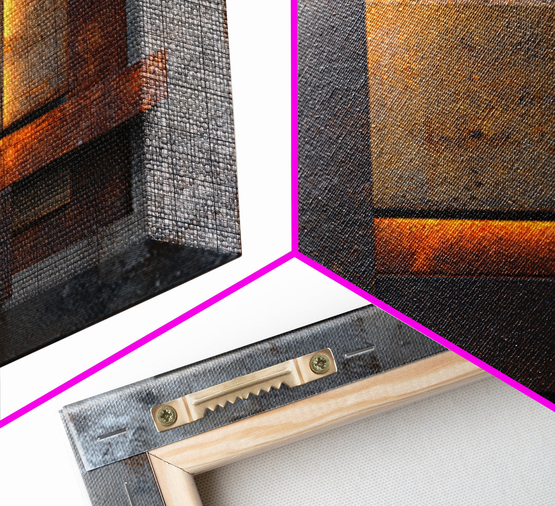 Abstract Smoke and Steel Shapes Framed Canvas Print, Industrial Art, Art Print, Living Room Decor, Abstract Art, Foundry, IND-1x1-96