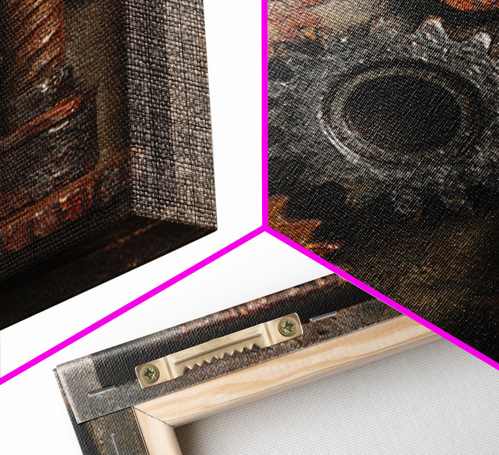 Rusted Gears Arranged as Sculptural Still Life Canvas Print, Industrial Art, Abstract Art, Living Room Decor, Oil Painting, IND-1x1-97