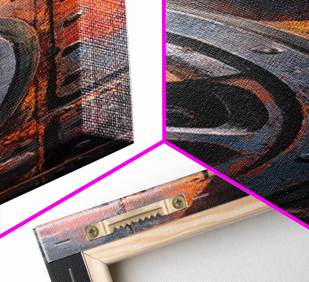 Steam Locomotive Wheel Closeup Canvas Print, Industrial Art, Digital Prints, Living Room Decor, Oil Painting, Foundry, IND-1x3-90