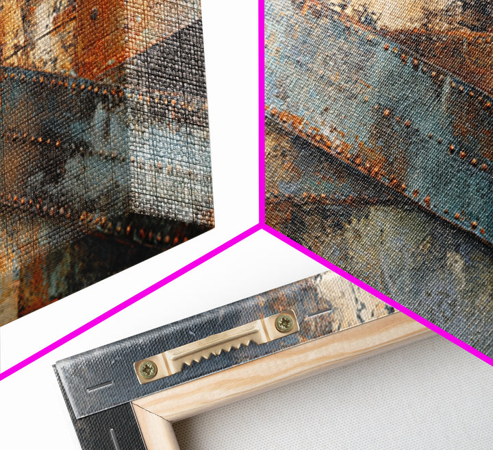 Steel Beams Crossing Like Abstract Lines Framed Canvas Print, Industrial Art, Wall Hanging, Living Room Decor, Abstract Art, IND-2x1-13