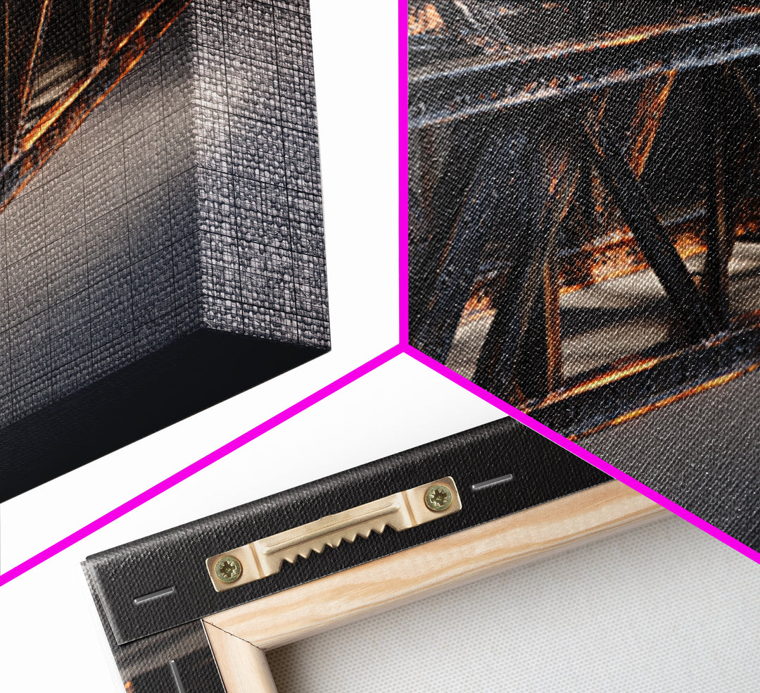 Steel Bridge Truss Framed Canvas Print, Industrial Art, Wall Hanging, Living Room Decor, Watercolor Art, Foundry, IND-2x1-23