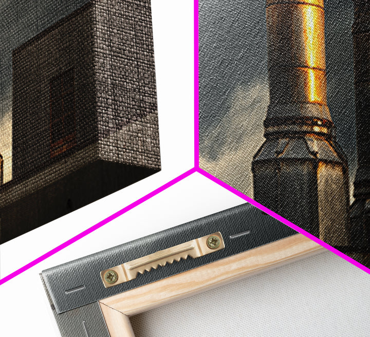 Factory Smokestacks with Moody Sky Canvas Print, Industrial Art, Abstract Art, Living Room Decor, Foundry, Bauhaus Poster, IND-2x1-31