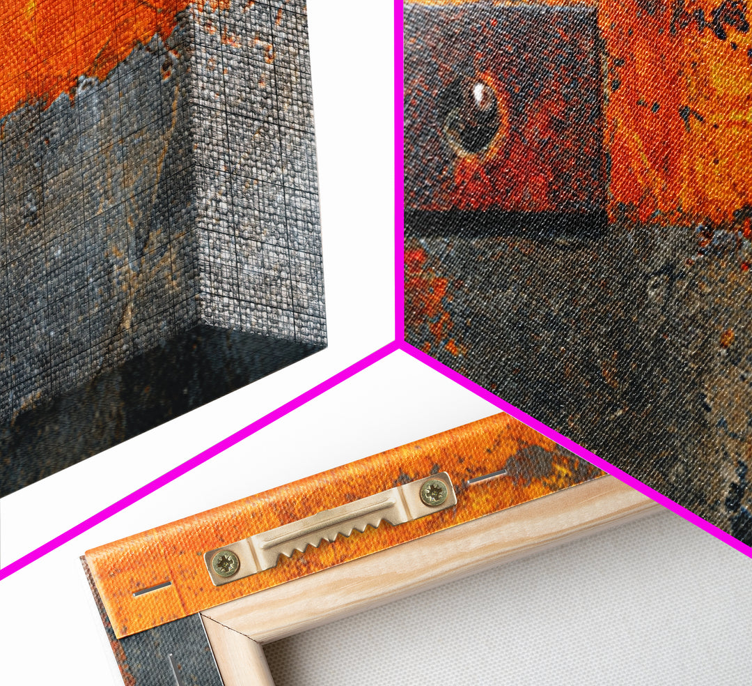Rust Orange and Charcoal Geometric Abstraction Framed Canvas Print, Industrial Art, Living Room Decor, Abstract Art, Foundry, IND-2x1-34