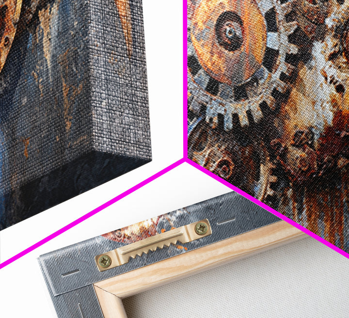 Mechanical Bird Made from Gears Canvas Print, Industrial Art, Original Painting, Living Room Decor, Oil Painting, Foundry, IND-2x1-39