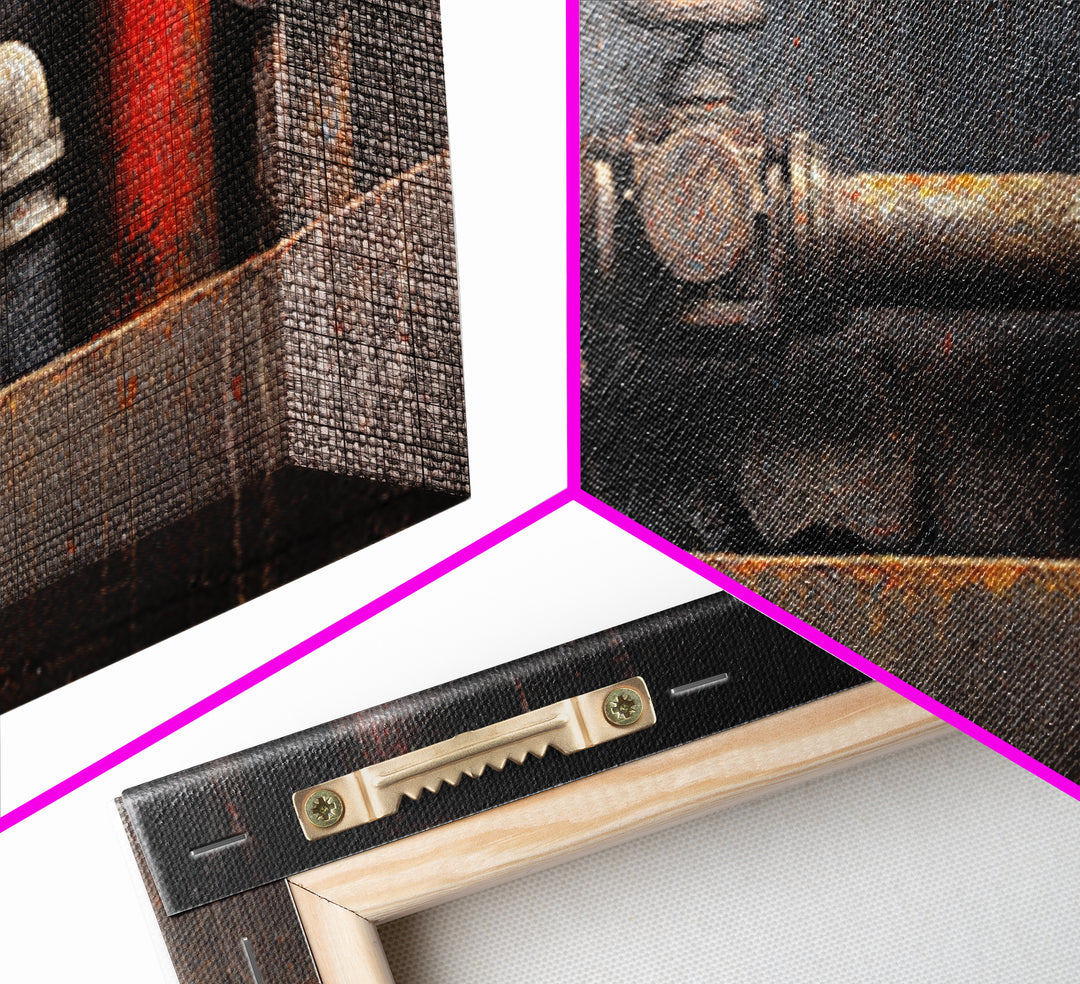 Metal Pipes and Valves as Graphic Composition Canvas Print, Industrial Art, Digital Prints, Living Room Decor, Foundry, IND-2x1-52