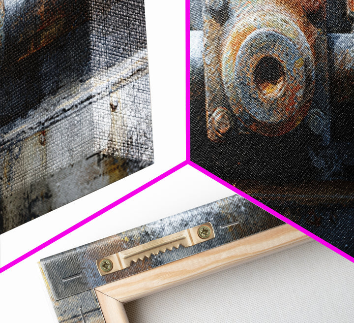 Urban Rail Yard Framed Canvas Print, Industrial Art, Metal Art, Living Room Decor, Abstract Art, Foundry, Gallery Decor, IND-2x1-65