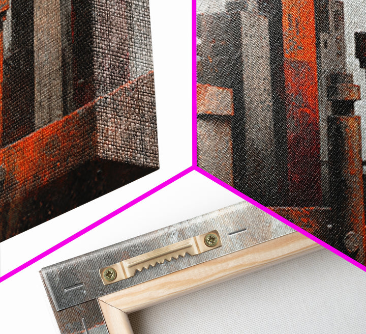 Industrial City Skyline Framed Canvas Print, Industrial Art, Luxury Decor, Living Room Decor, Abstract Art, Foundry, Art Print, IND-2x1-8