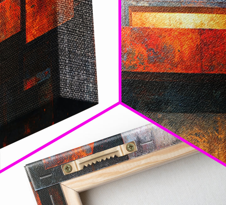Rust Orange and Charcoal Geometric Abstraction Canvas Print, Industrial Art, Living Room Decor, Abstract Art, Foundry, IND-2x1-82
