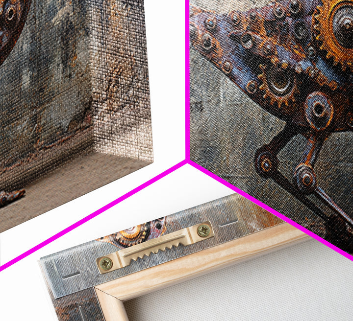 Mechanical Bird Made from Gears Framed Canvas Print, Industrial Art, Contemporary Art, Living Room Decor, Fine Art, Foundry, IND-2x1-87