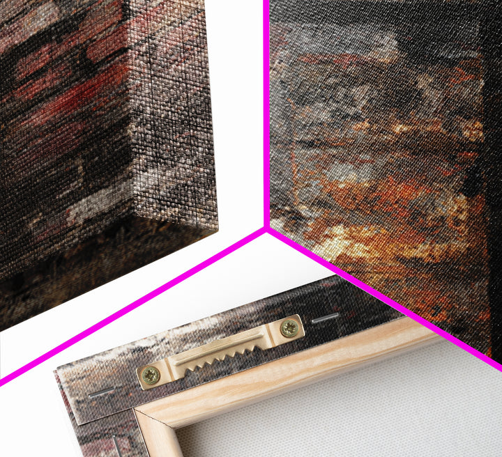 Exposed Brick Texture Abstract Framed Canvas Print, Industrial Art, Printable Art, Living Room Decor, Fine Art, Foundry, IND-2x3-12