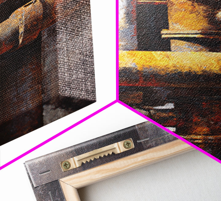 Metal Pipes and Valves as Graphic Composition Canvas Print, Industrial Art, Textured Painting, Living Room Decor, Foundry, IND-2x3-16