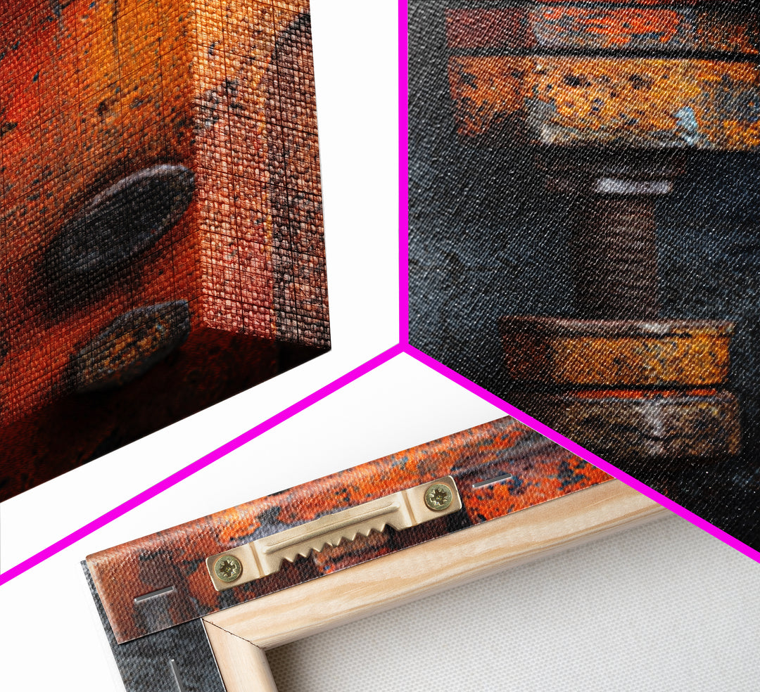 Rust Orange and Charcoal Geometric Abstraction Framed Canvas Print, Industrial Art, Art Print, Living Room Decor, Foundry, IND-2x3-22