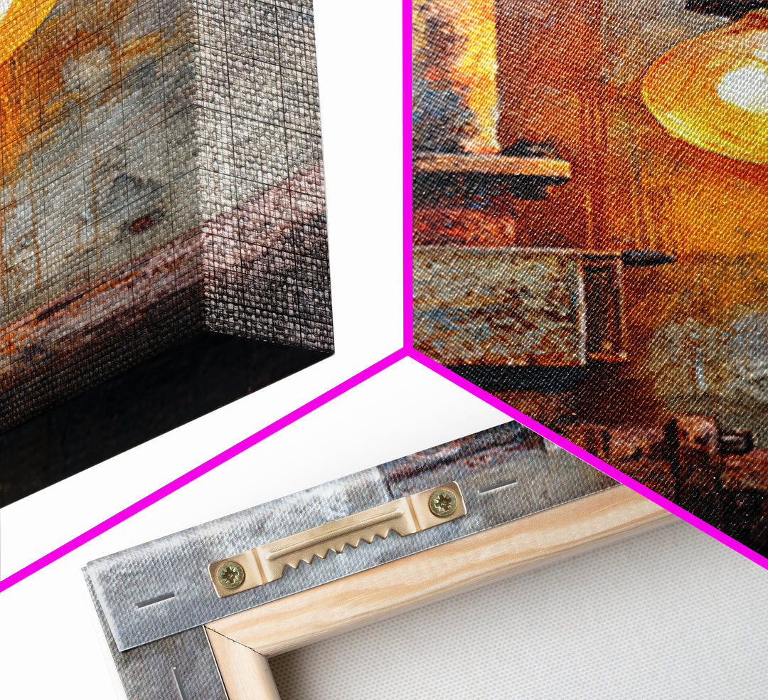 Industrial Lamp with Warm Glow Canvas Print, Industrial Art, Abstract Art, Living Room Decor, Fine Art, Foundry, Bauhaus Poster, IND-2x3-31
