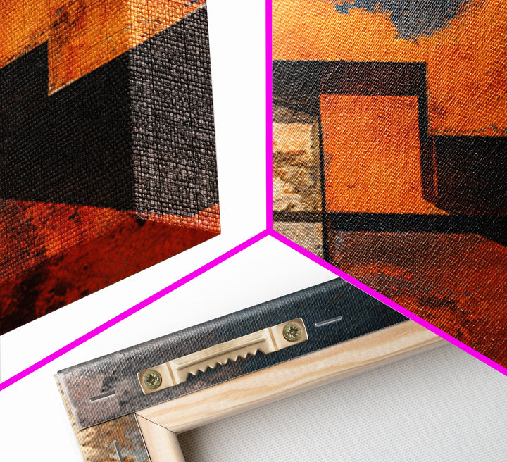 Rust Orange and Charcoal Geometric Abstraction Framed Canvas Print, Industrial Art, Art Print, Living Room Decor, Foundry, IND-2x3-46